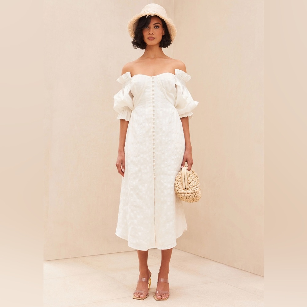 NWT Cult Gaia Simona Off Shoulder Button Front Linen Midi Dress - Picture 1 of 7